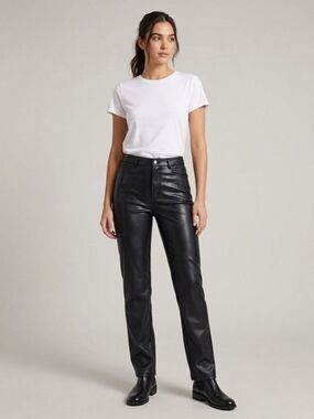 ​BLACK TAPE Black Faux Leather Straight Leg Pants High Waisted Moto Sleek Chic S